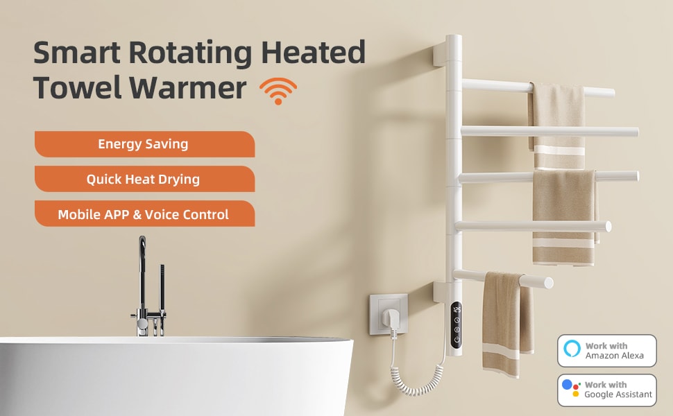 Smart Heated Towel Rack With Wi-fi Control And Rotating Bars_voghion.com